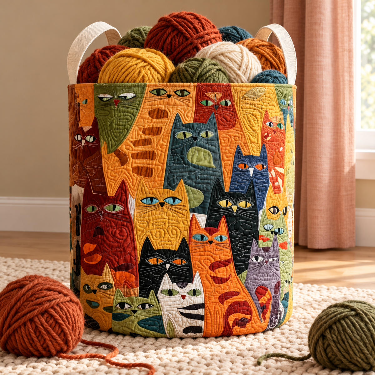Purrfect Posse Yarn Basket – Quilted Knitting & Crochet Storage