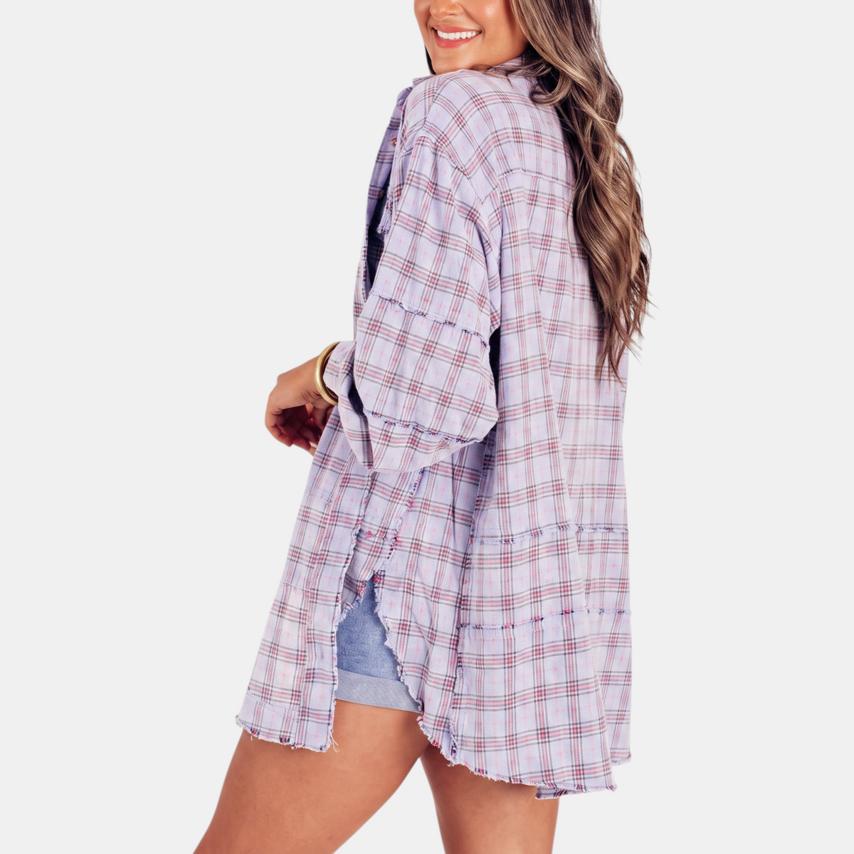 Jules | Women's Raw Hem Shirt Oversized Long Sleeve Blouse