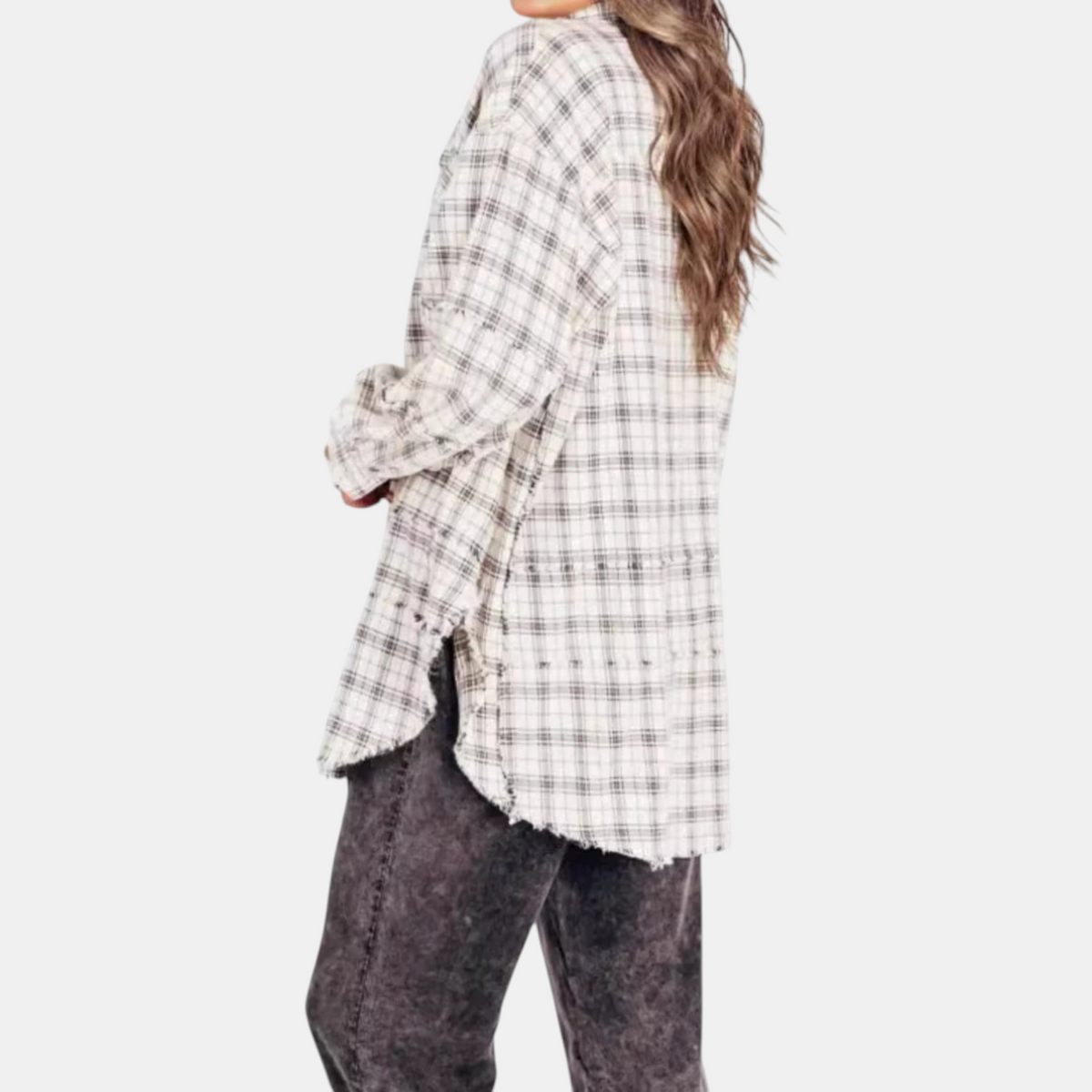 Jules | Women's Raw Hem Shirt Oversized Long Sleeve Blouse