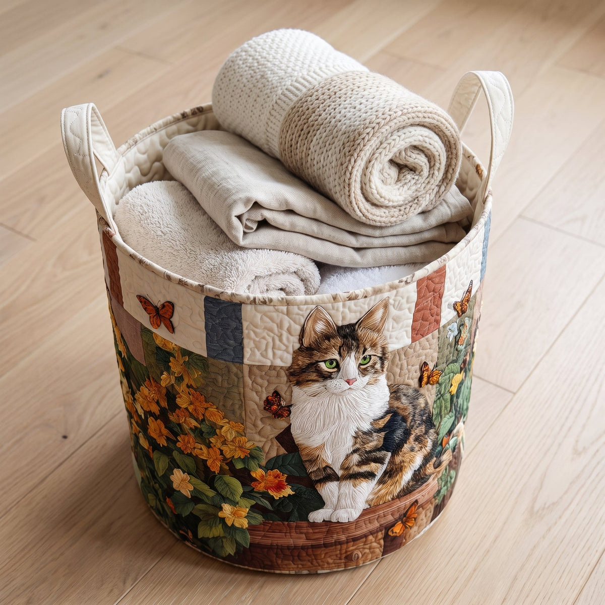 Cat Among the Petals Quilted Basket │ B1G1