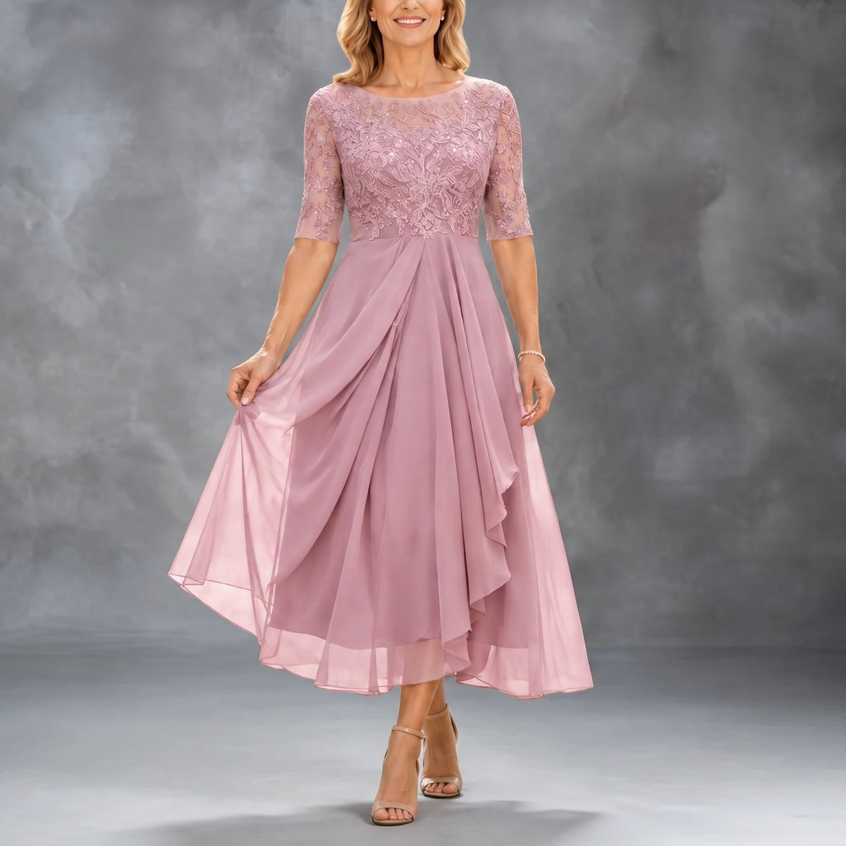 Cassandra | Lace Bodice Draped Midi Dress
