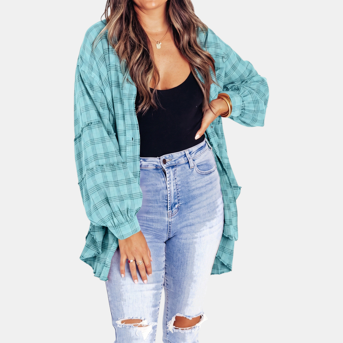 Jules | Women's Raw Hem Shirt Oversized Long Sleeve Blouse