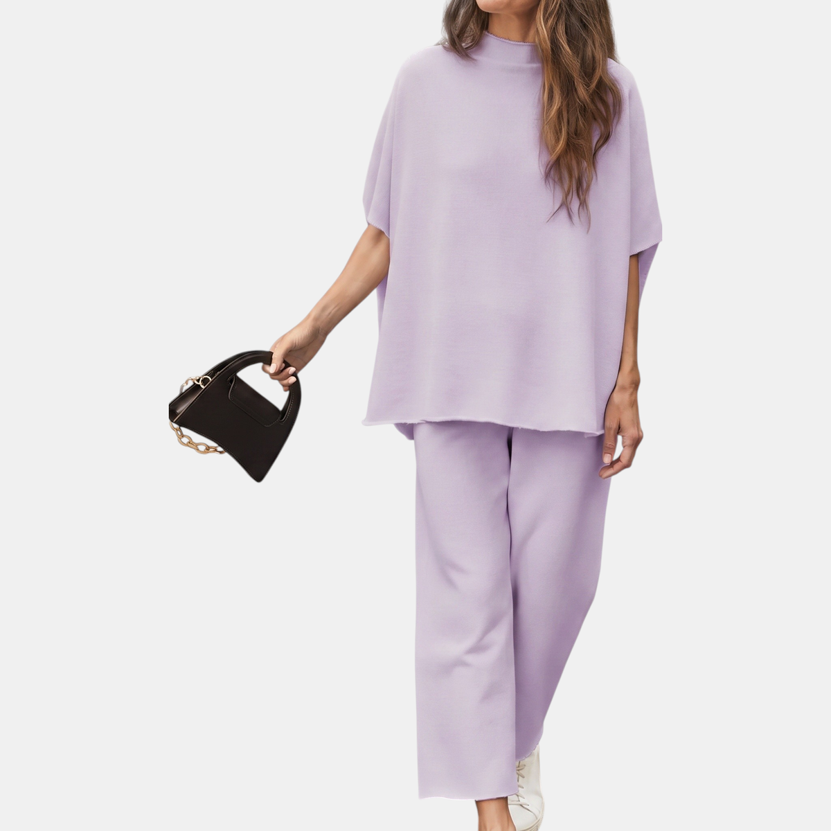 Emma | Women's Mock Neck Lounge Set Wide Leg Cropped Pants