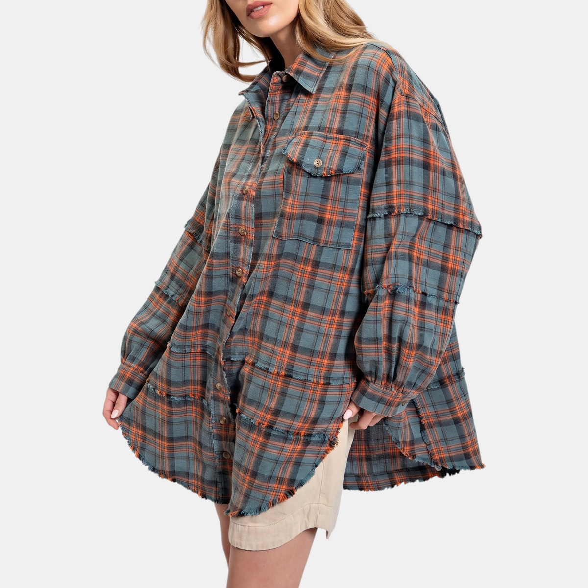 Jules | Women's Raw Hem Shirt Oversized Long Sleeve Blouse