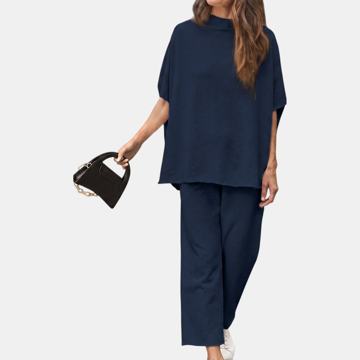 Emma | Women's Mock Neck Lounge Set Wide Leg Cropped Pants