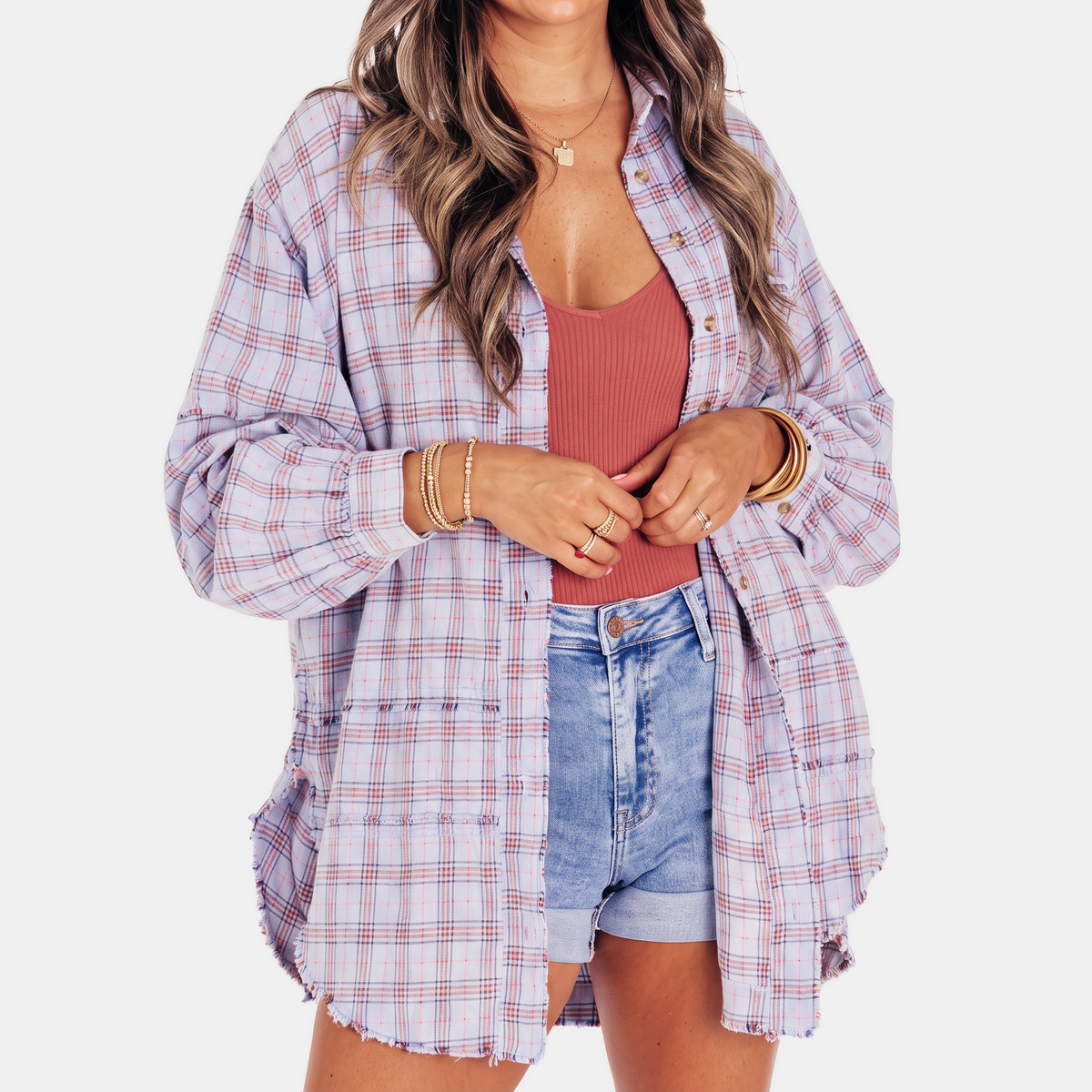 Jules | Women's Raw Hem Shirt Oversized Long Sleeve Blouse