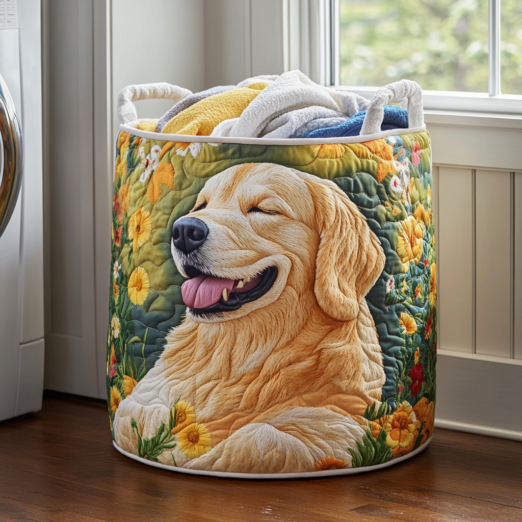 Floral Golden Retrievers Quilted Basket │ B1G1