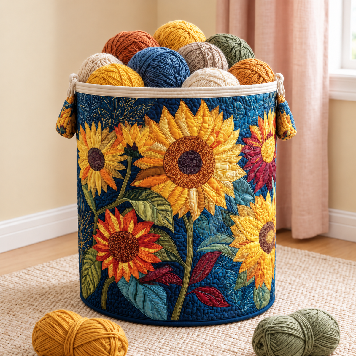Sunshine Floral Yarn Basket – Quilted Knitting & Crochet Storage