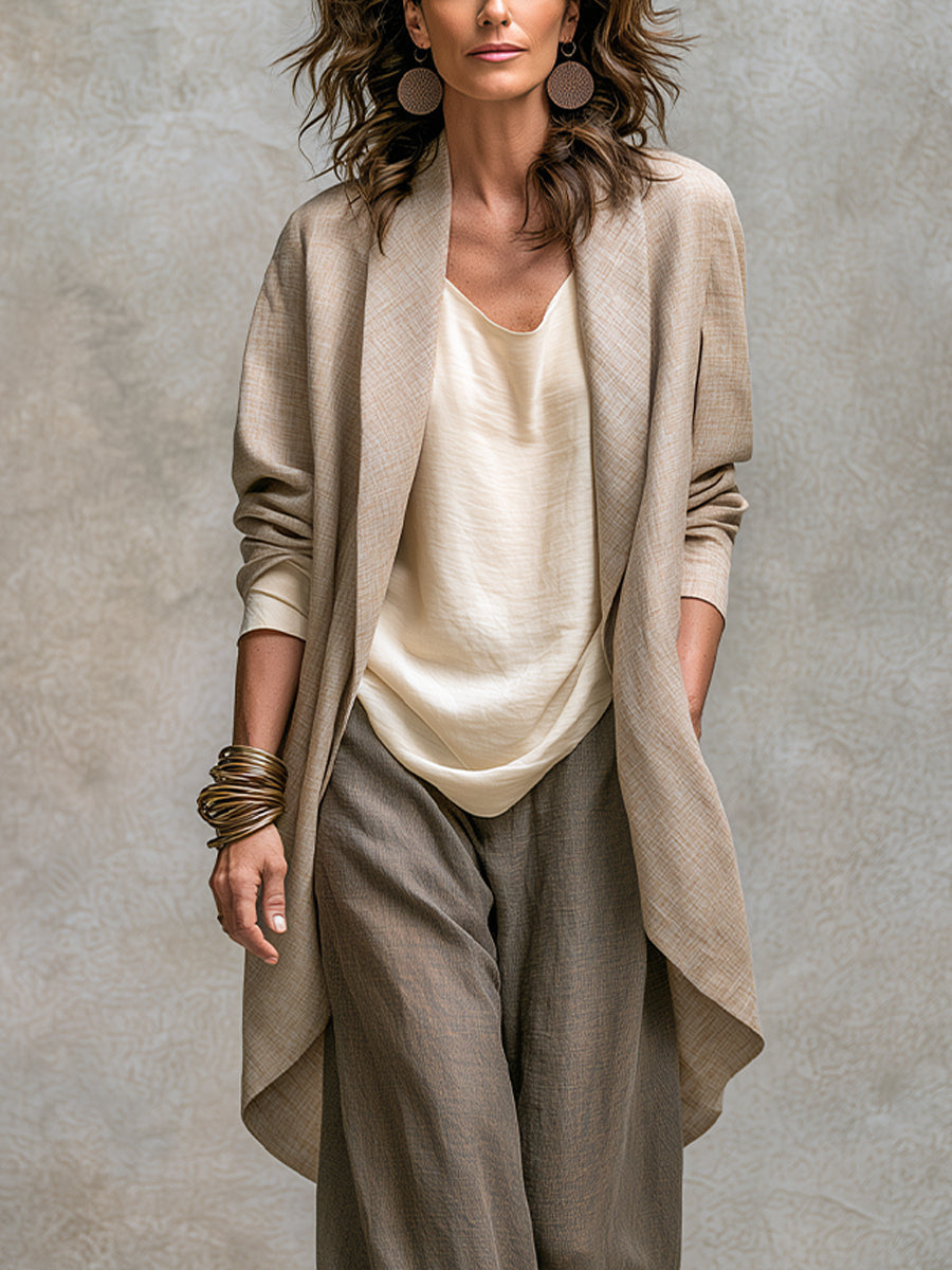 Costanza | Elegant Three-Piece Set in Beige and Gray with Layered Palazzo Trousers