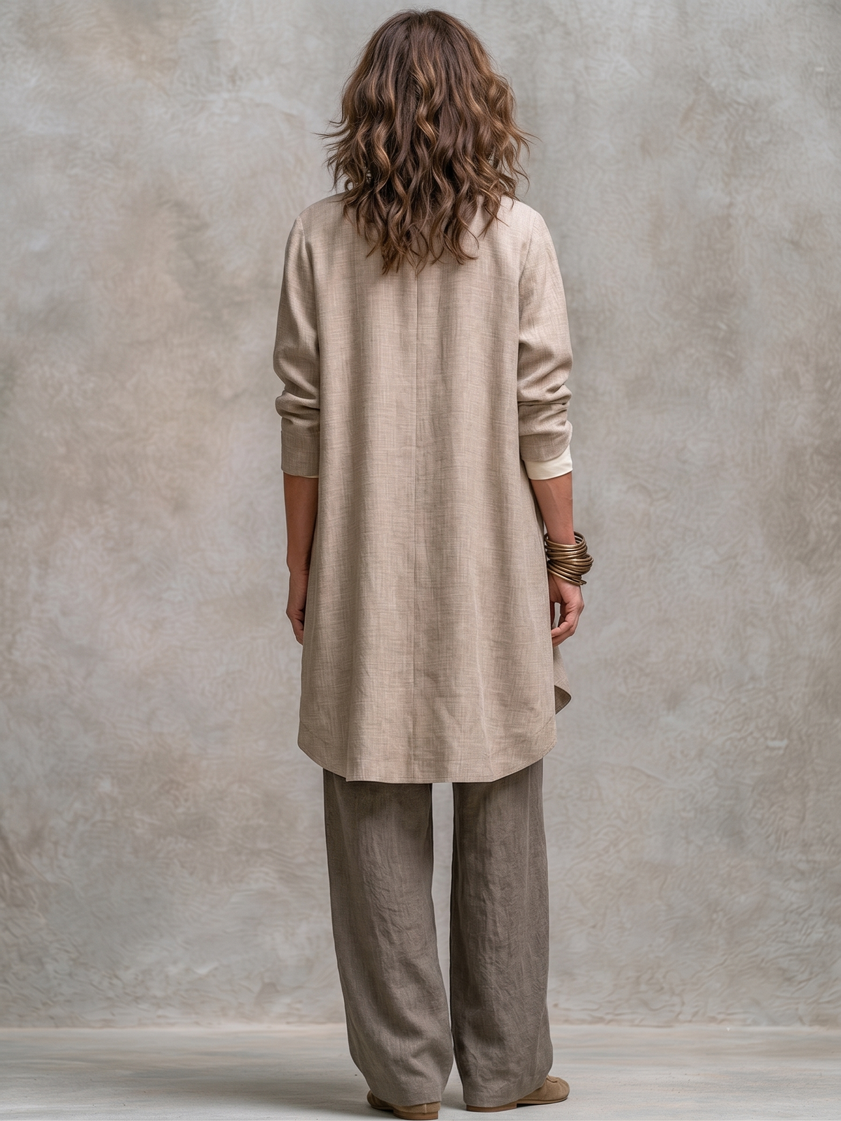 Costanza | Elegant Three-Piece Set in Beige and Gray with Layered Palazzo Trousers