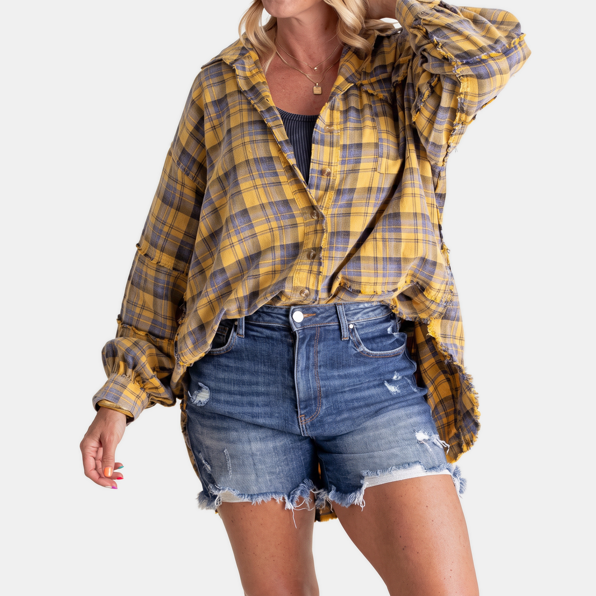 Jules | Women's Raw Hem Shirt Oversized Long Sleeve Blouse