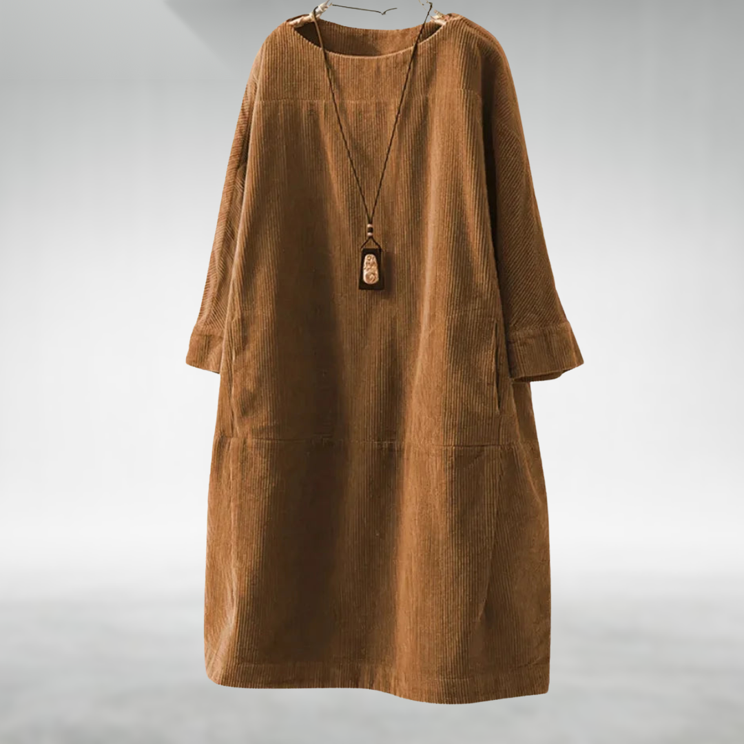 Amy Relaxed Corduroy Midi Dress - Brown