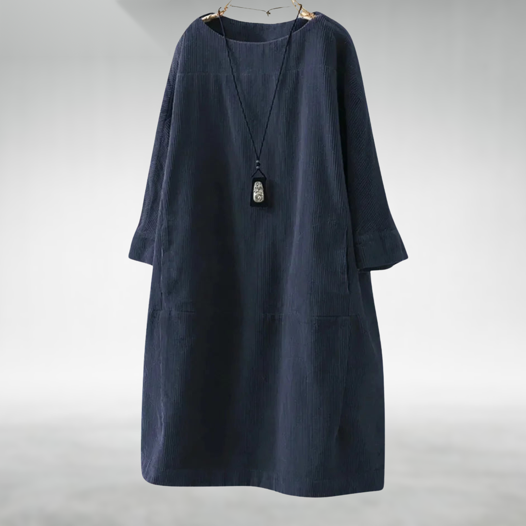 Amy Relaxed Corduroy Midi Dress - Dark Blue