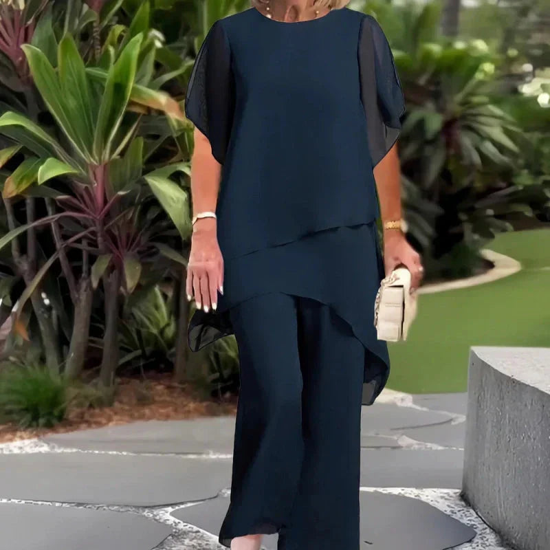 Beverly Elegant Asymmetrical Two Piece Set - Navy Blue