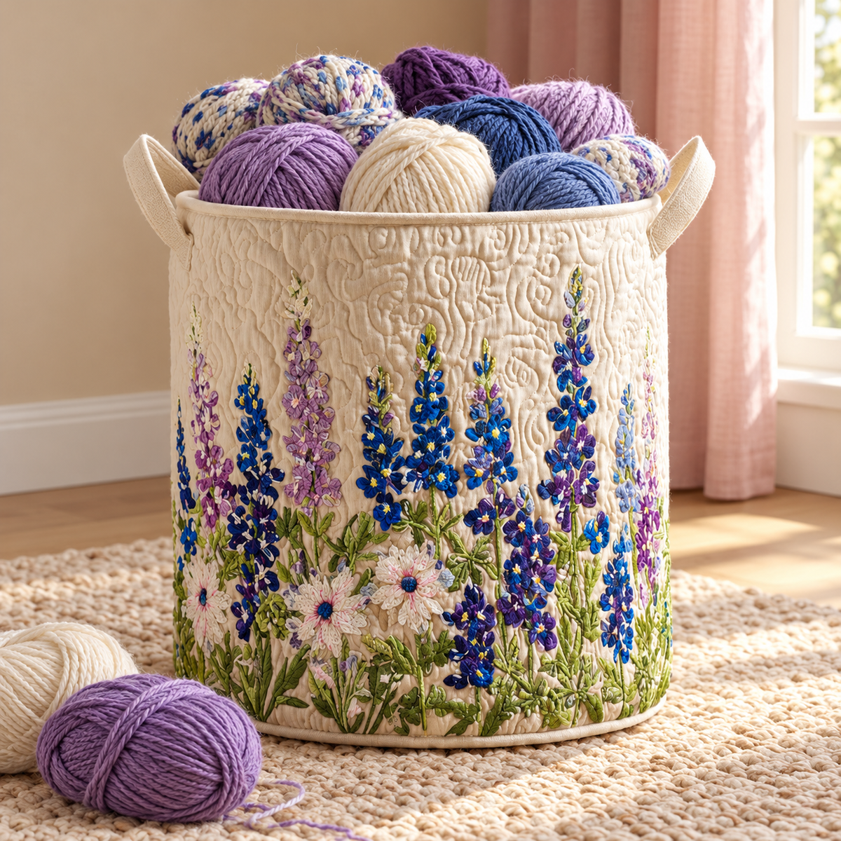 Wildflower State Magic Yarn Basket – Quilted Knitting & Crochet Storage