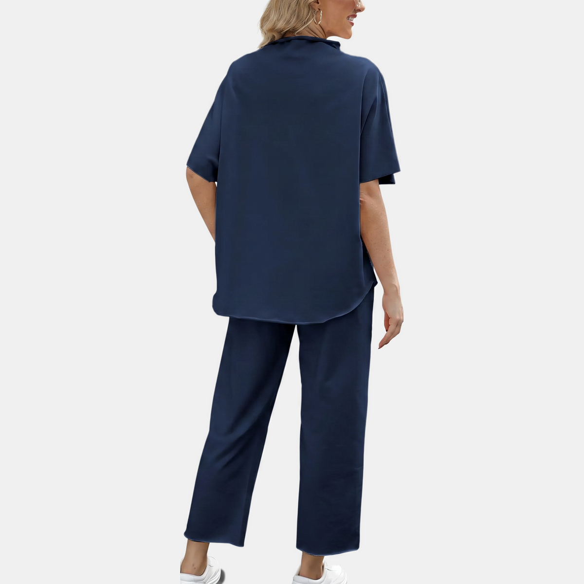 Emma | Women's Mock Neck Lounge Set Wide Leg Cropped Pants