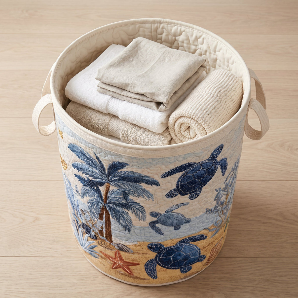 Sea Turtle Quilted Laundry Basket