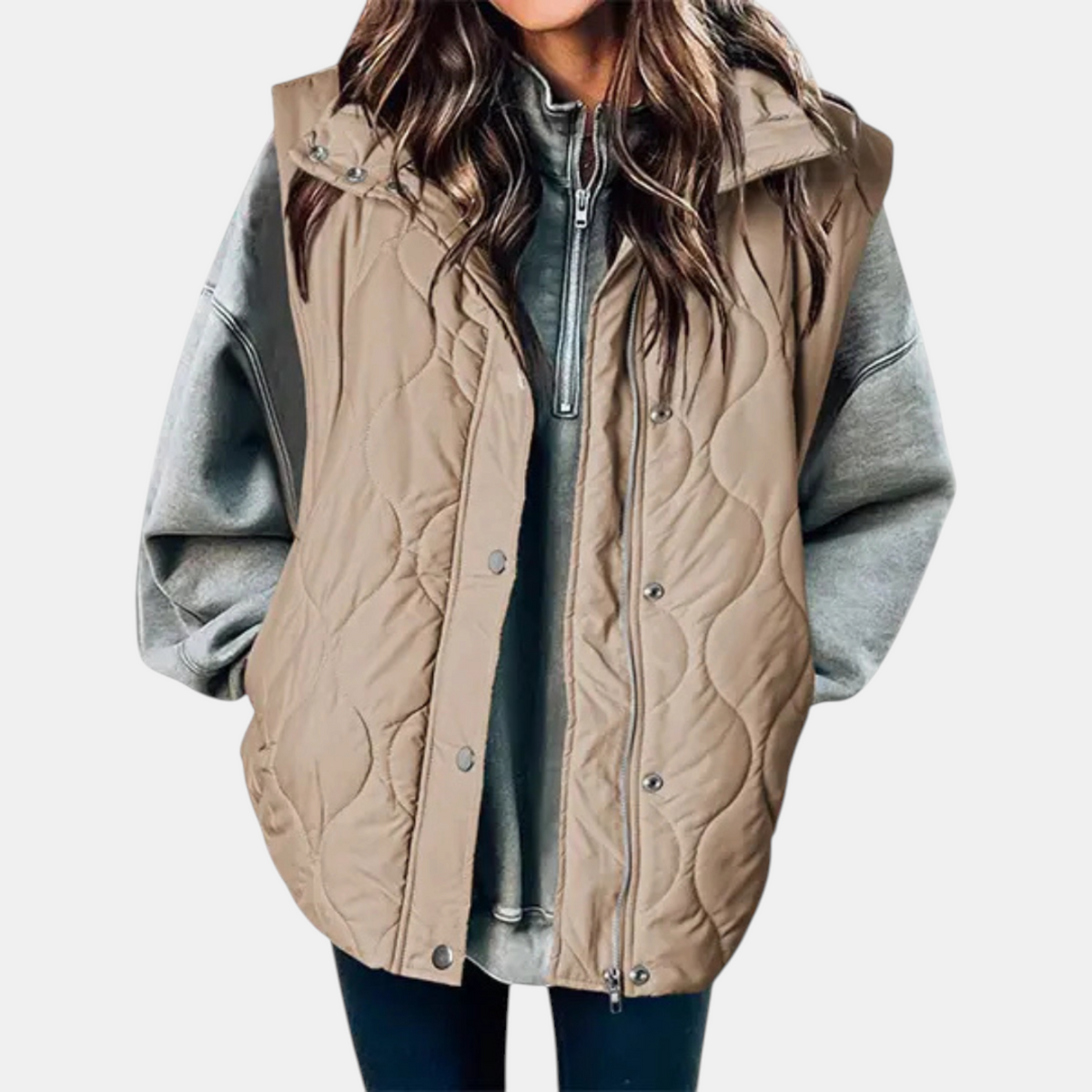 Margaret | Women's Puffer Vest Quilted Zip Up Snap Button Sleeveless Coat