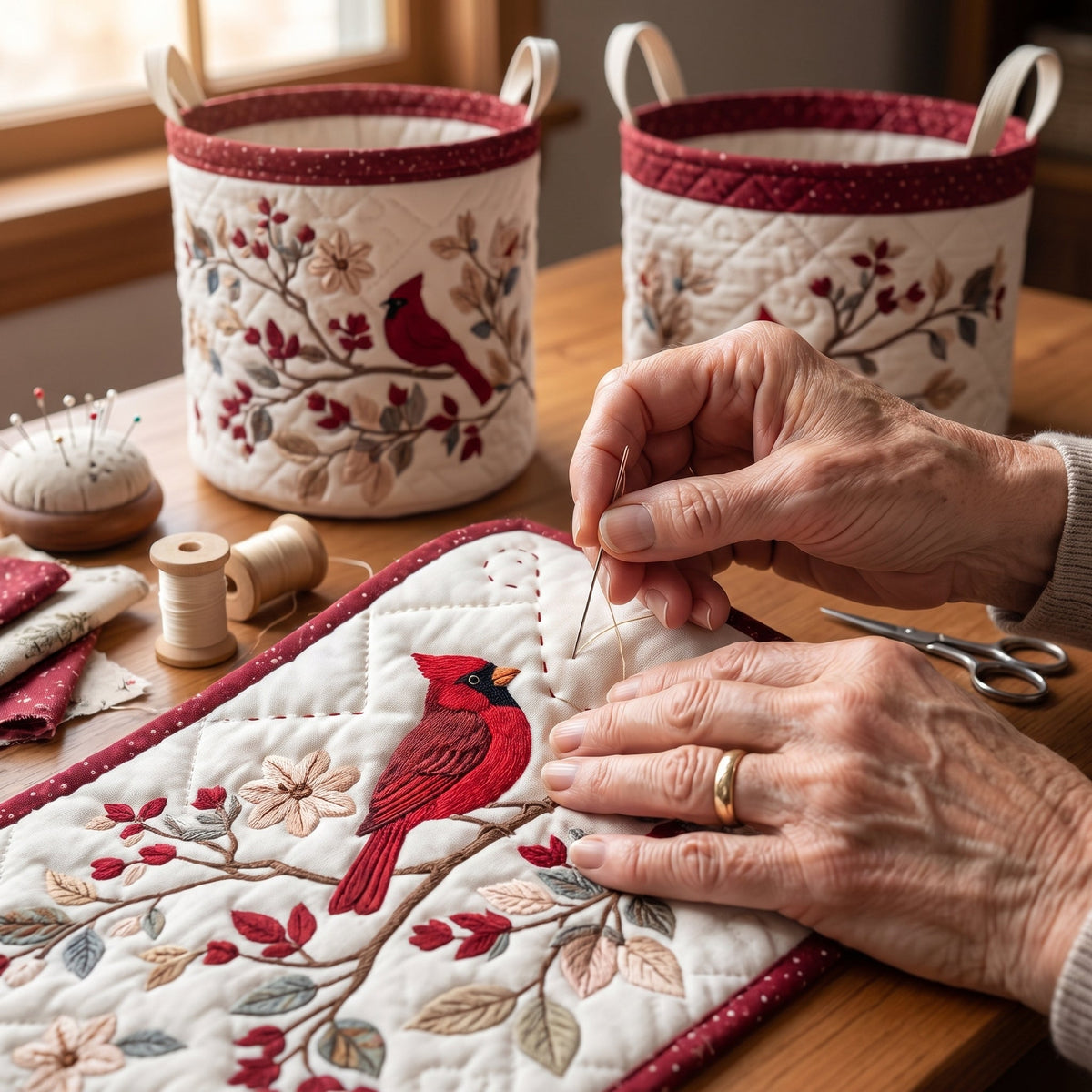 Carmine Leaves Quilted Basket │ B1G1