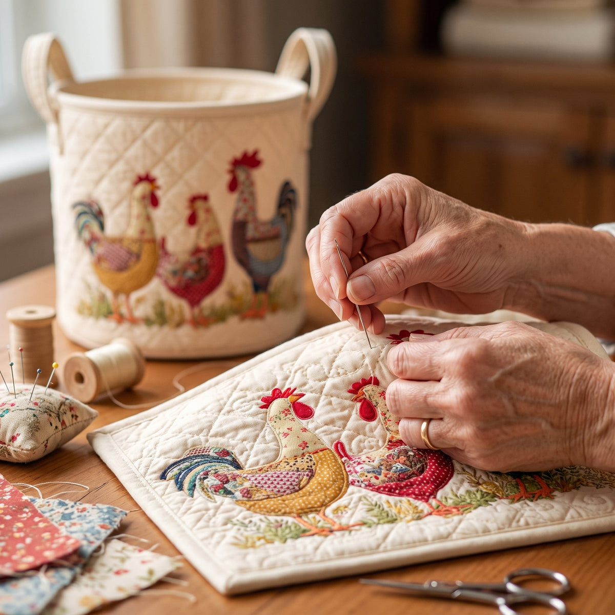 Cheerful Chicken Coop Quilted Basket │ B1G1