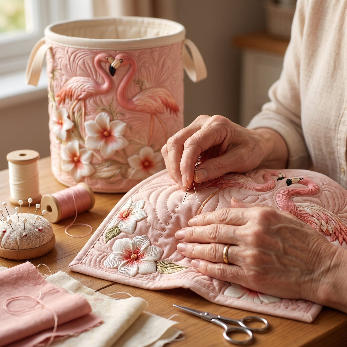 Floral Flamingo Quilted Basket │ B1G1