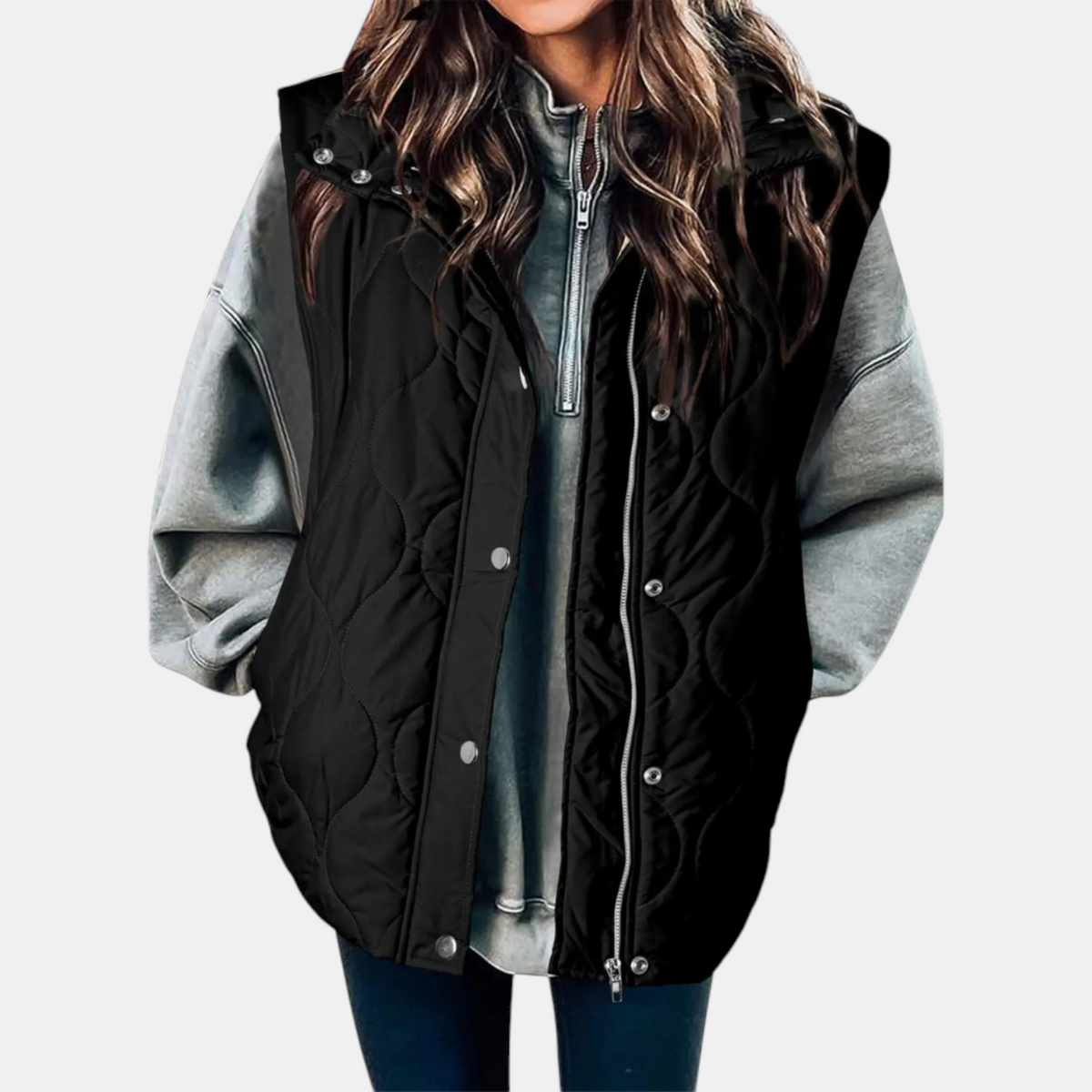 Margaret | Women's Puffer Vest Quilted Zip Up Snap Button Sleeveless Coat