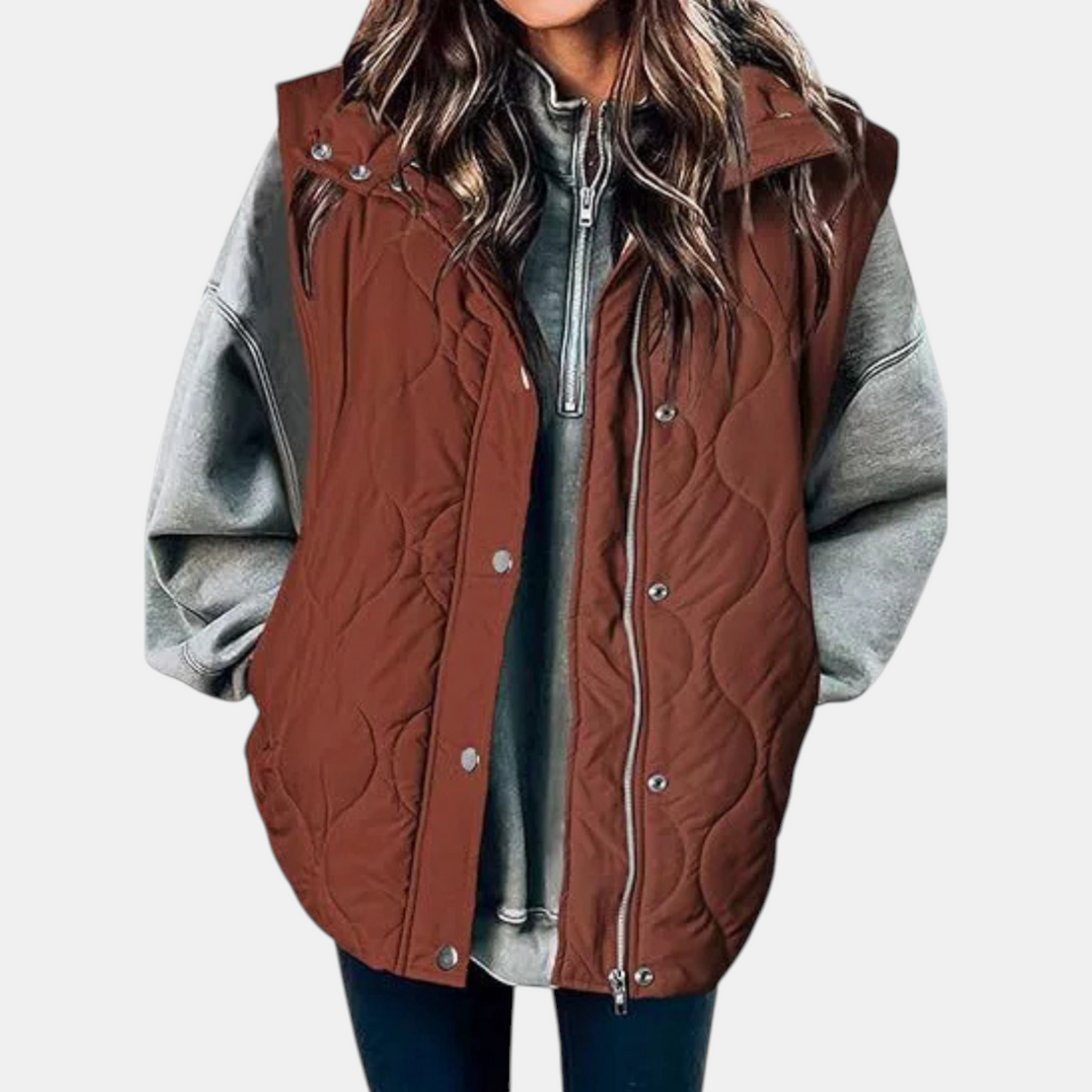 Margaret | Women's Puffer Vest Quilted Zip Up Snap Button Sleeveless Coat