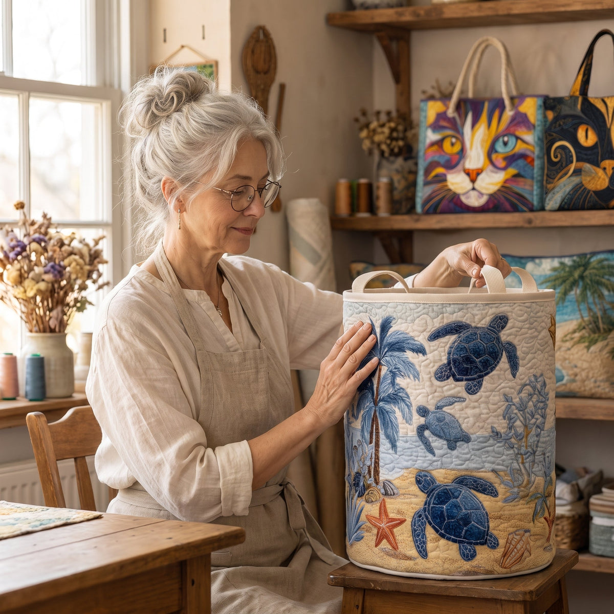 Sea Turtle Quilted Laundry Basket