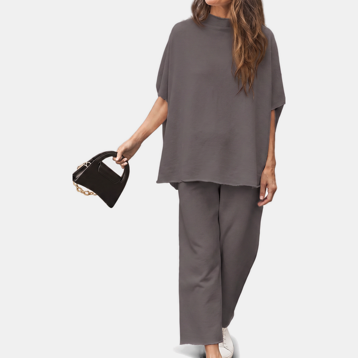 Emma | Women's Mock Neck Lounge Set Wide Leg Cropped Pants