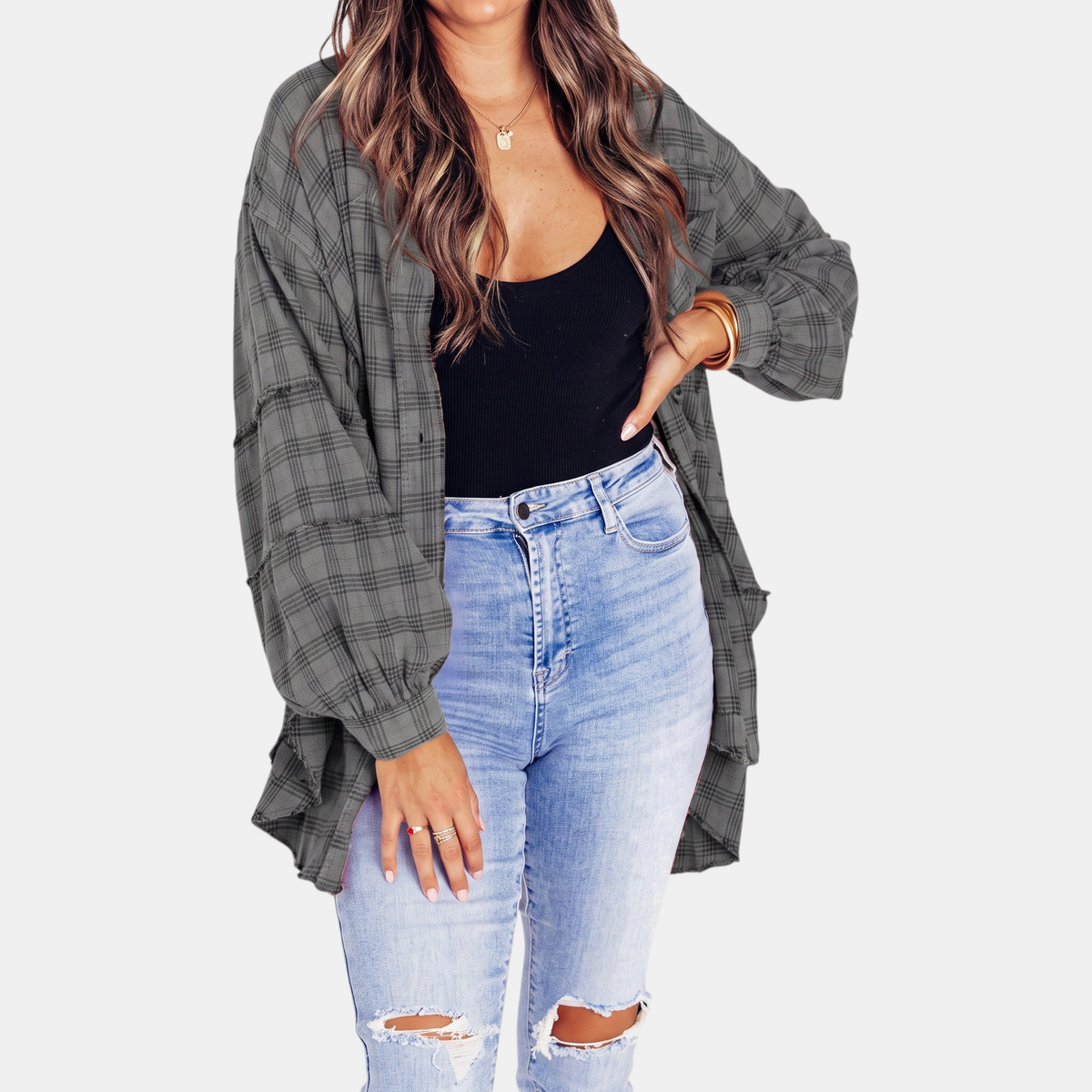 Jules | Women's Raw Hem Shirt Oversized Long Sleeve Blouse