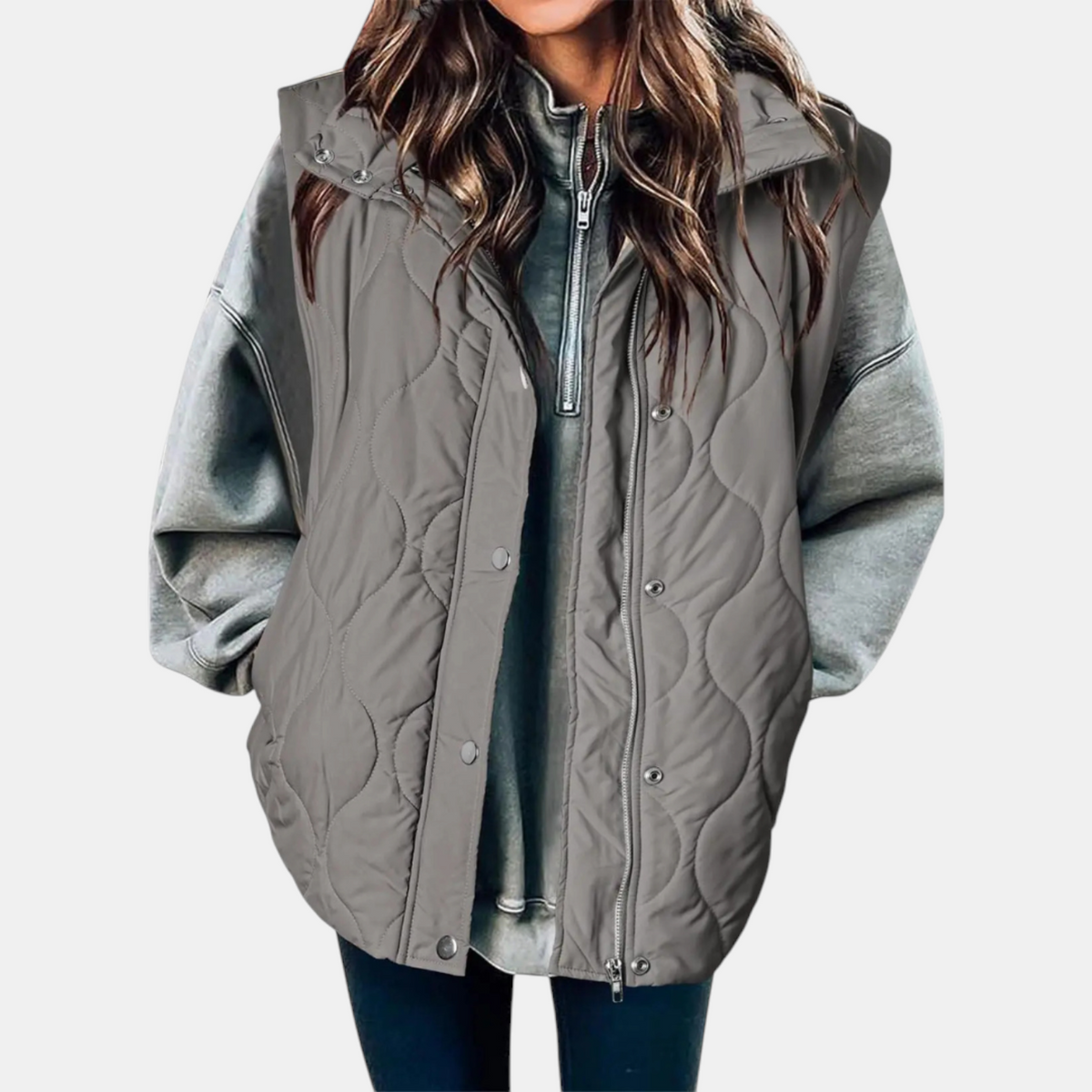 Margaret | Women's Puffer Vest Quilted Zip Up Snap Button Sleeveless Coat