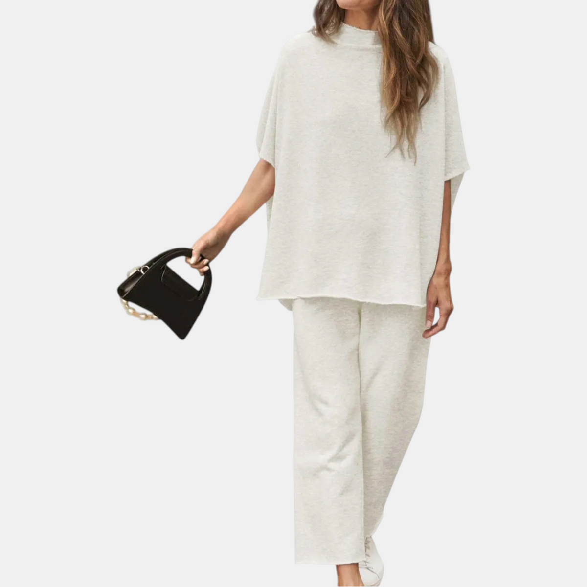 Emma | Women's Mock Neck Lounge Set Wide Leg Cropped Pants