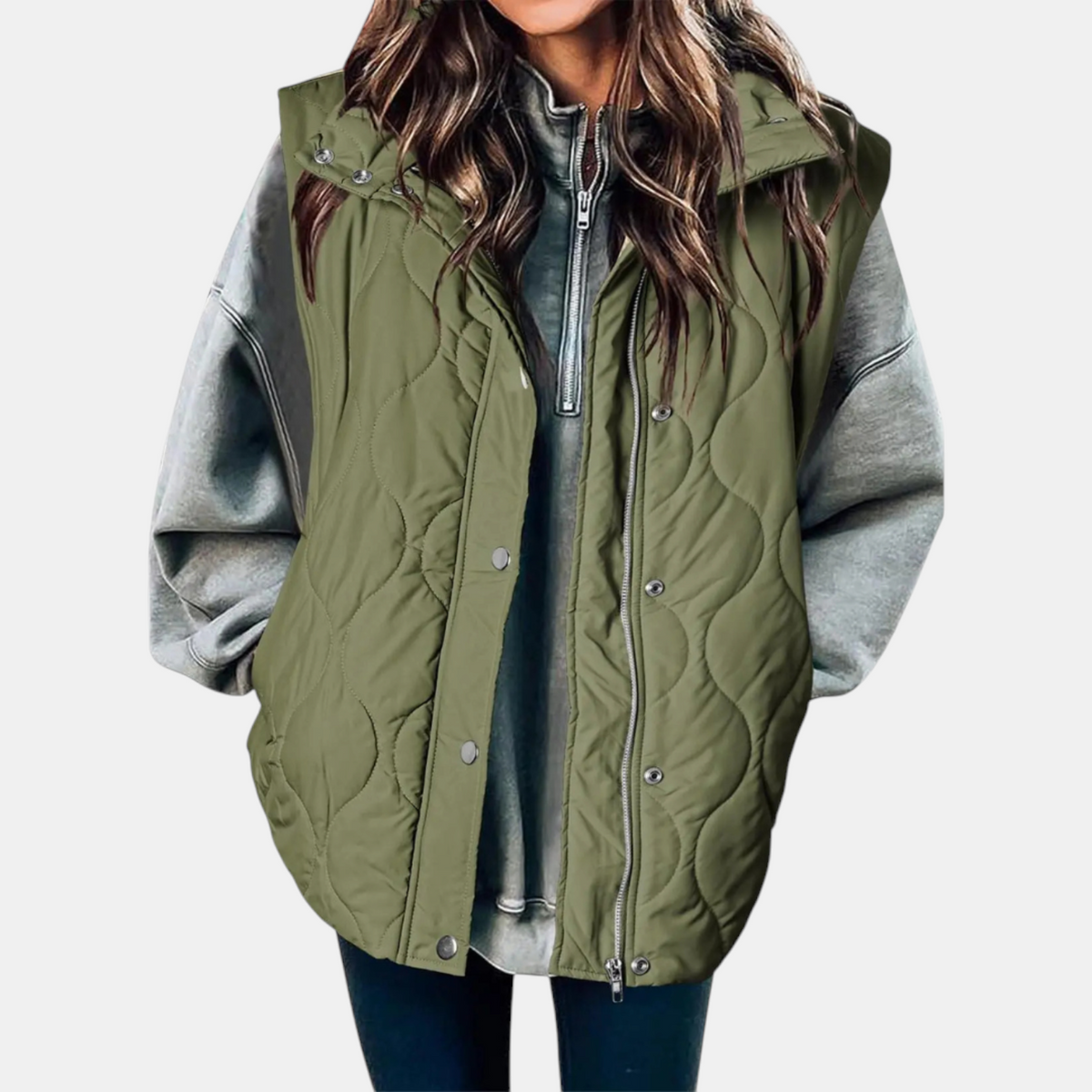 Margaret | Women's Puffer Vest Quilted Zip Up Snap Button Sleeveless Coat