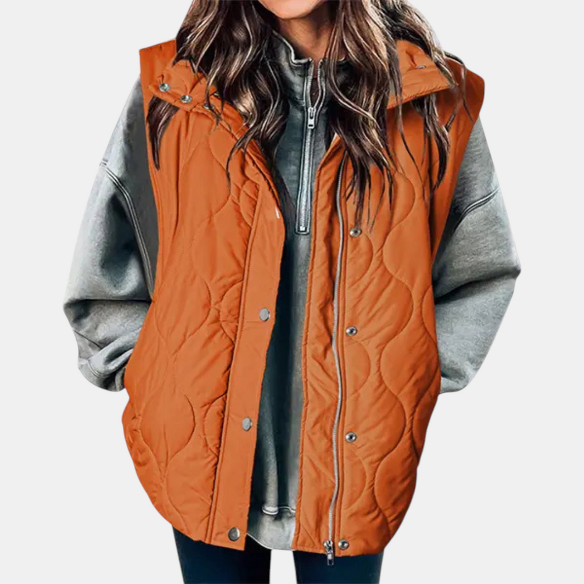 Margaret | Women's Puffer Vest Quilted Zip Up Snap Button Sleeveless Coat