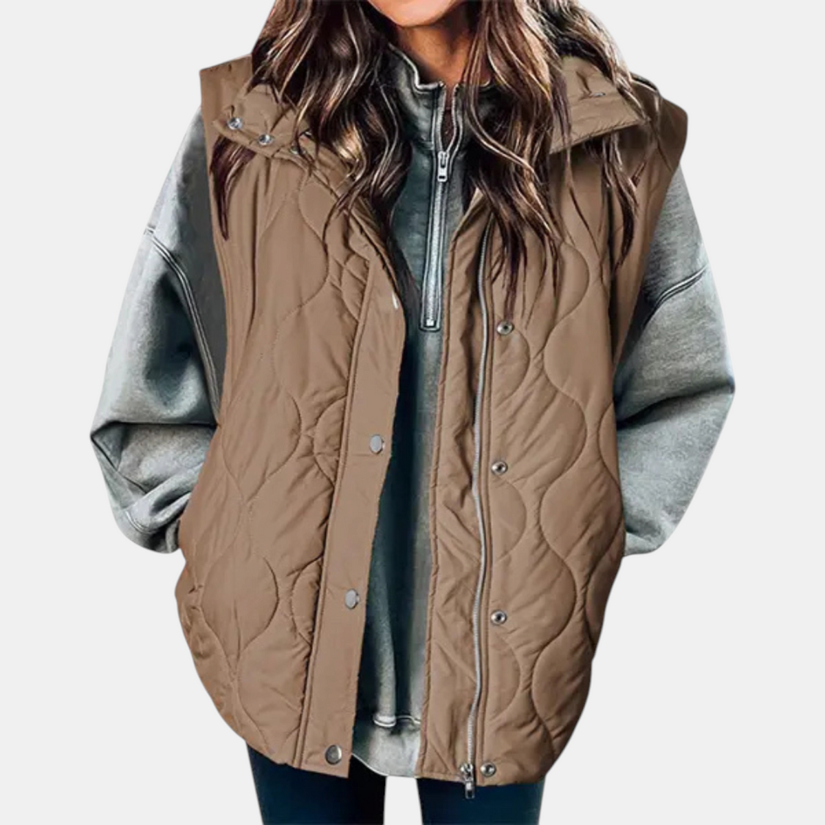 Margaret | Women's Puffer Vest Quilted Zip Up Snap Button Sleeveless Coat