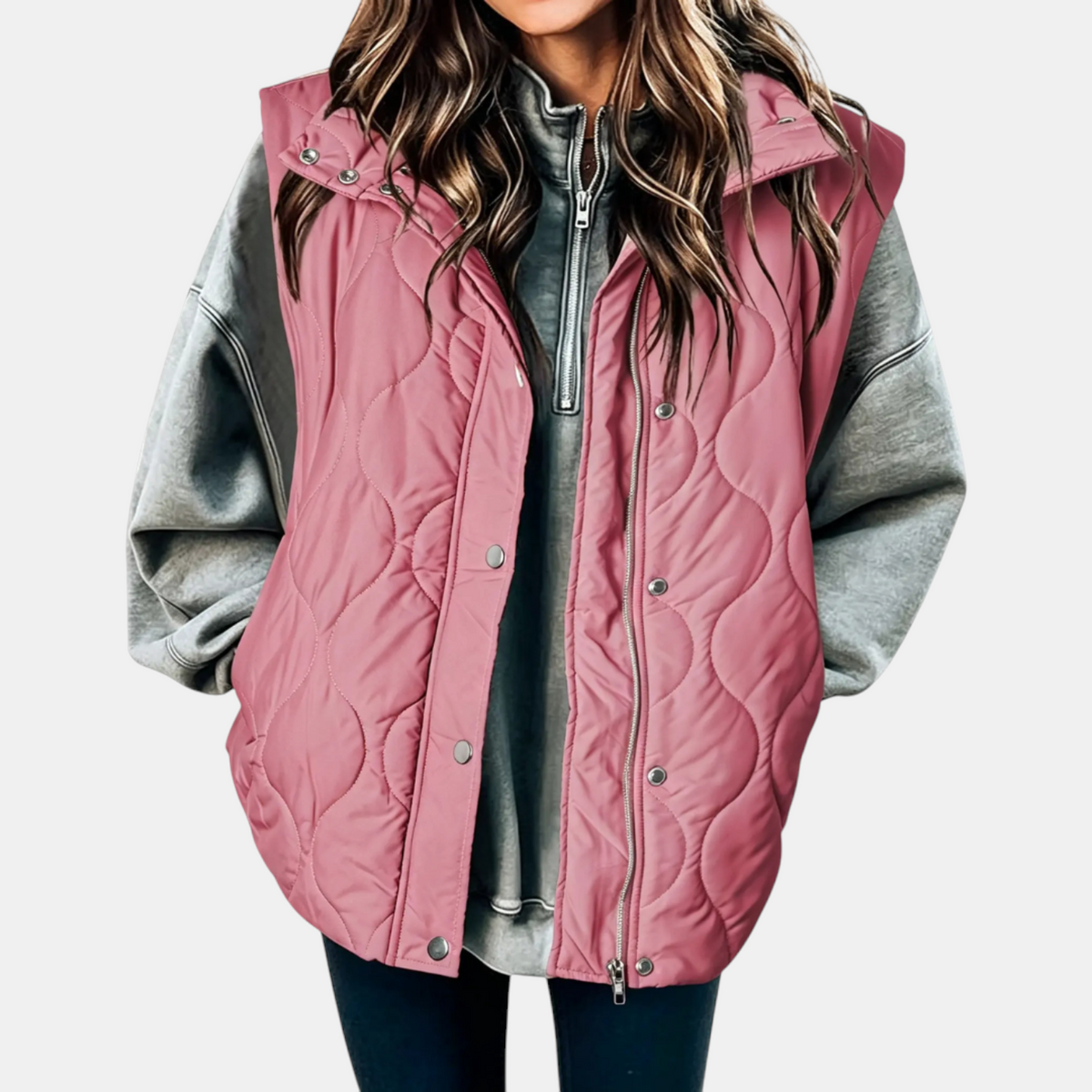 Margaret | Women's Puffer Vest Quilted Zip Up Snap Button Sleeveless Coat