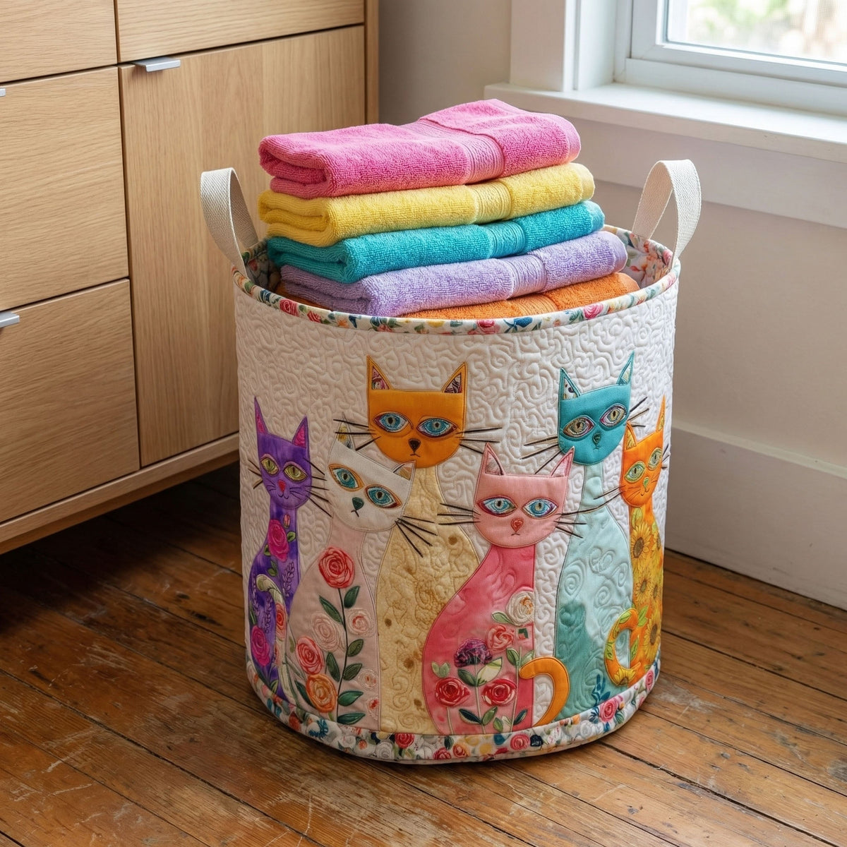 Cheerful Cat Patch Quilted Basket │ B1G1