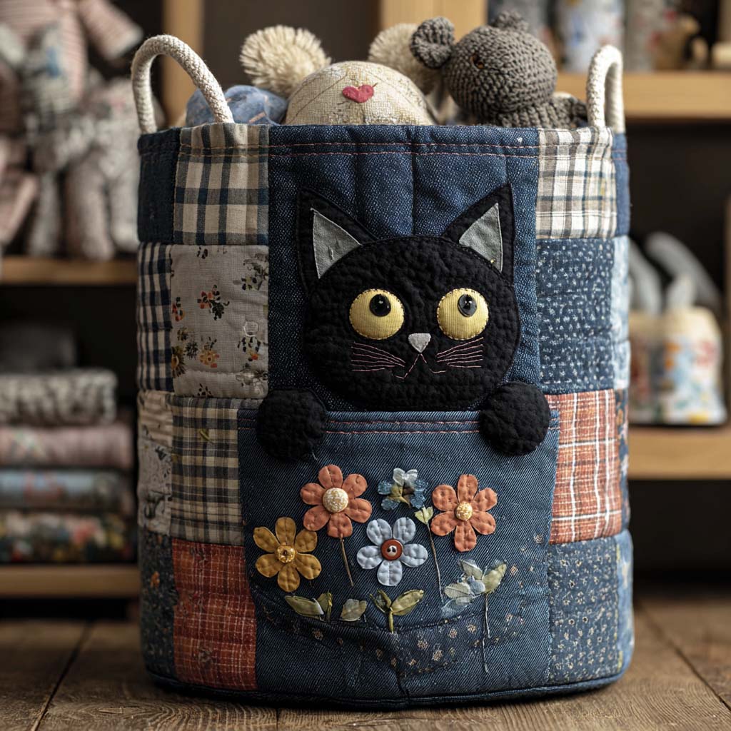 Denim Cat Quilted Basket │ B1G1