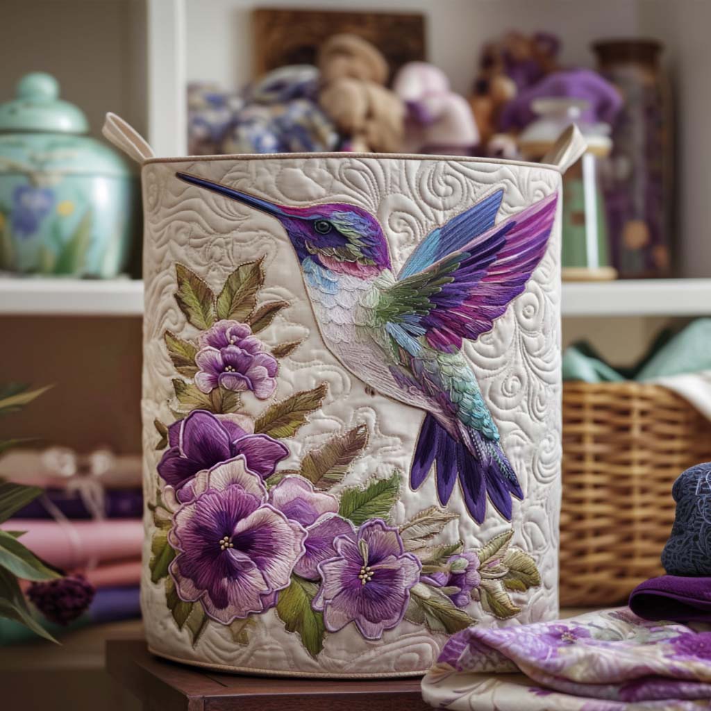 Hummingbird with Flowers Quilted Basket │ B1G1