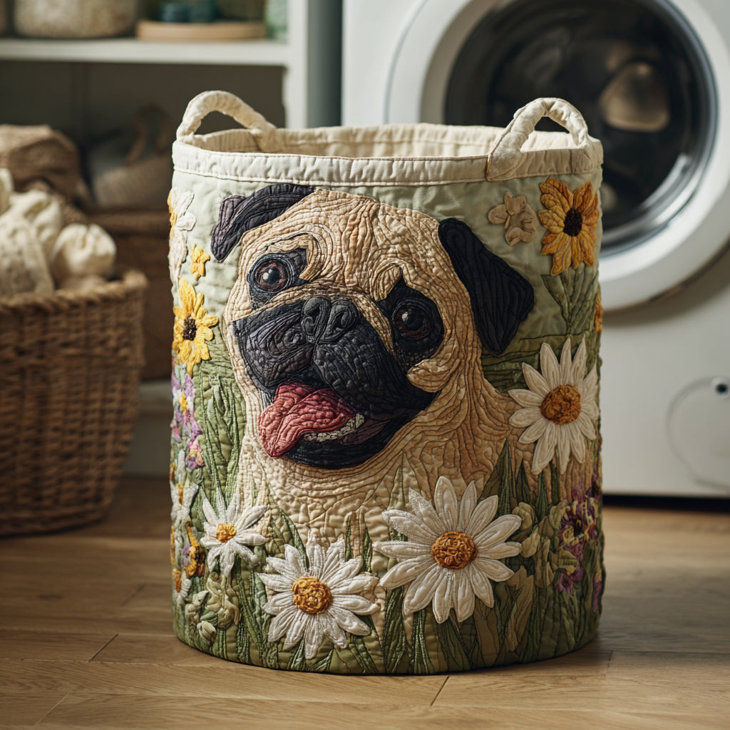Pug Among the Daisies Quilted Basket │ B1G1