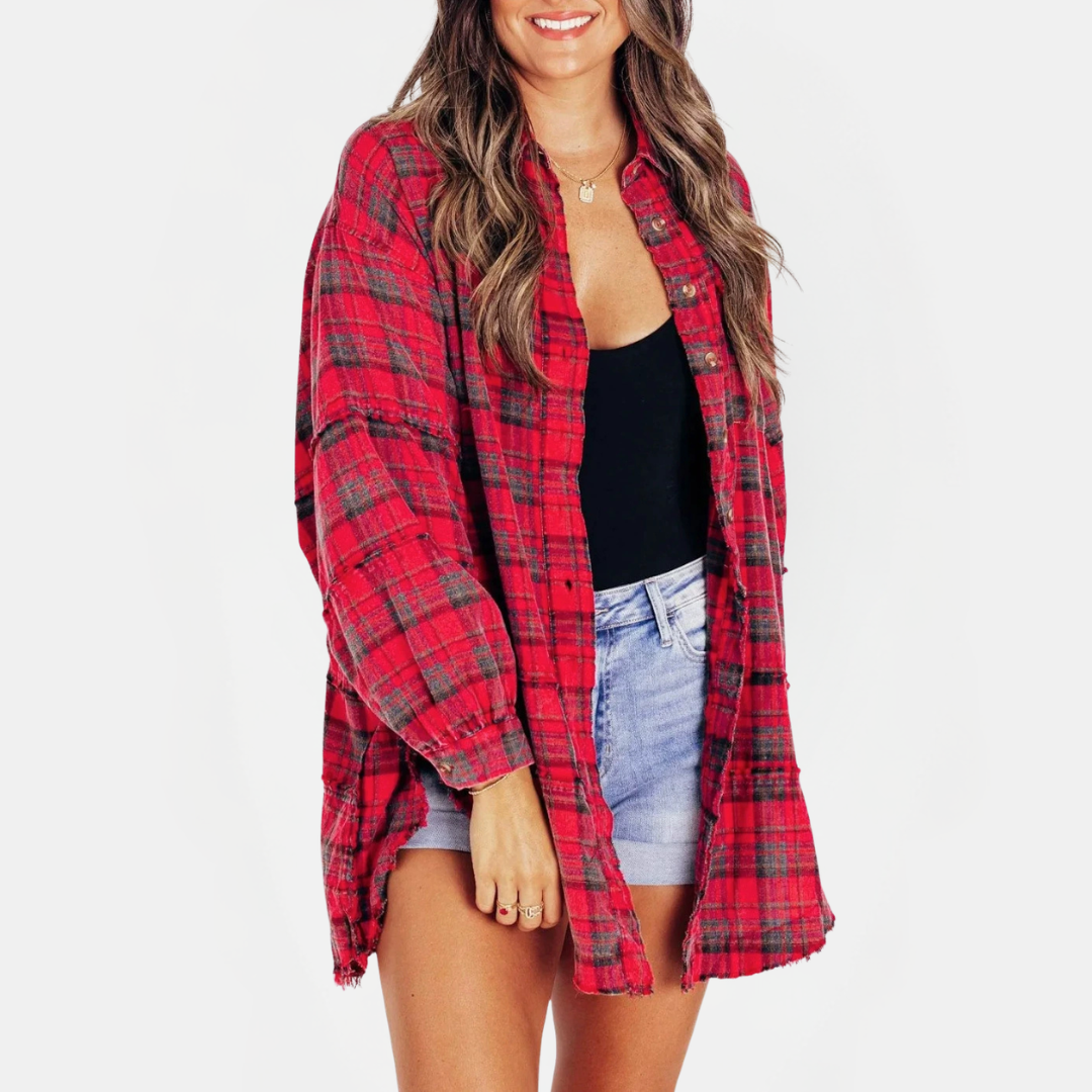 Jules | Women's Raw Hem Shirt Oversized Long Sleeve Blouse