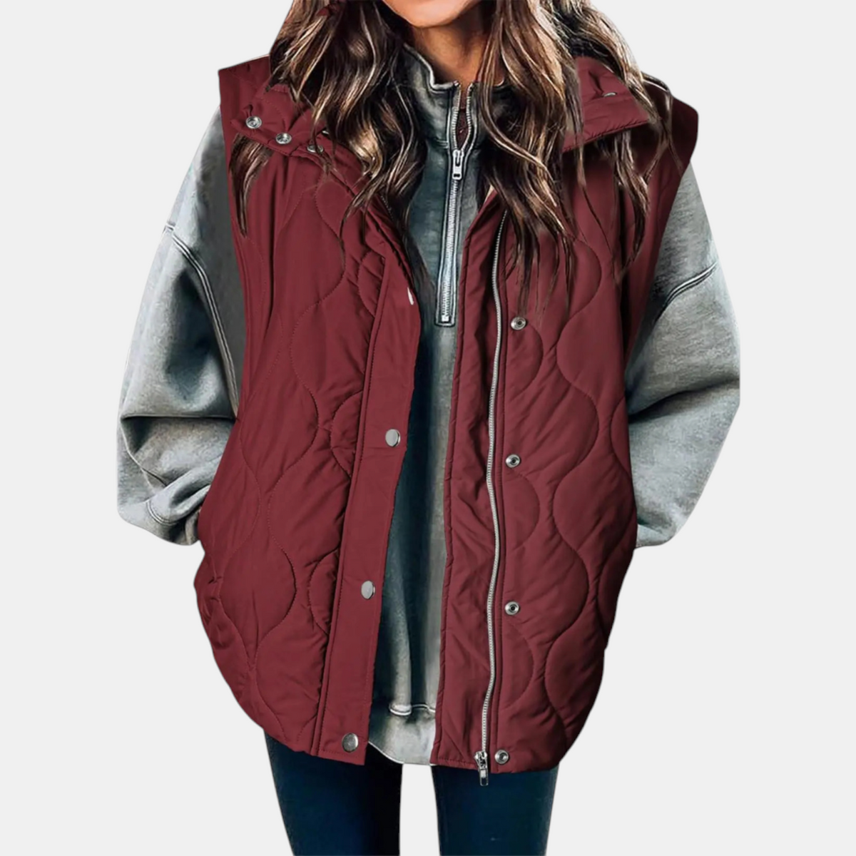 Margaret | Women's Puffer Vest Quilted Zip Up Snap Button Sleeveless Coat
