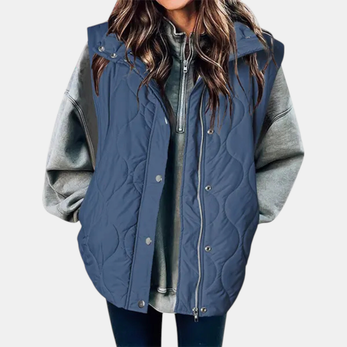 Margaret | Women's Puffer Vest Quilted Zip Up Snap Button Sleeveless Coat
