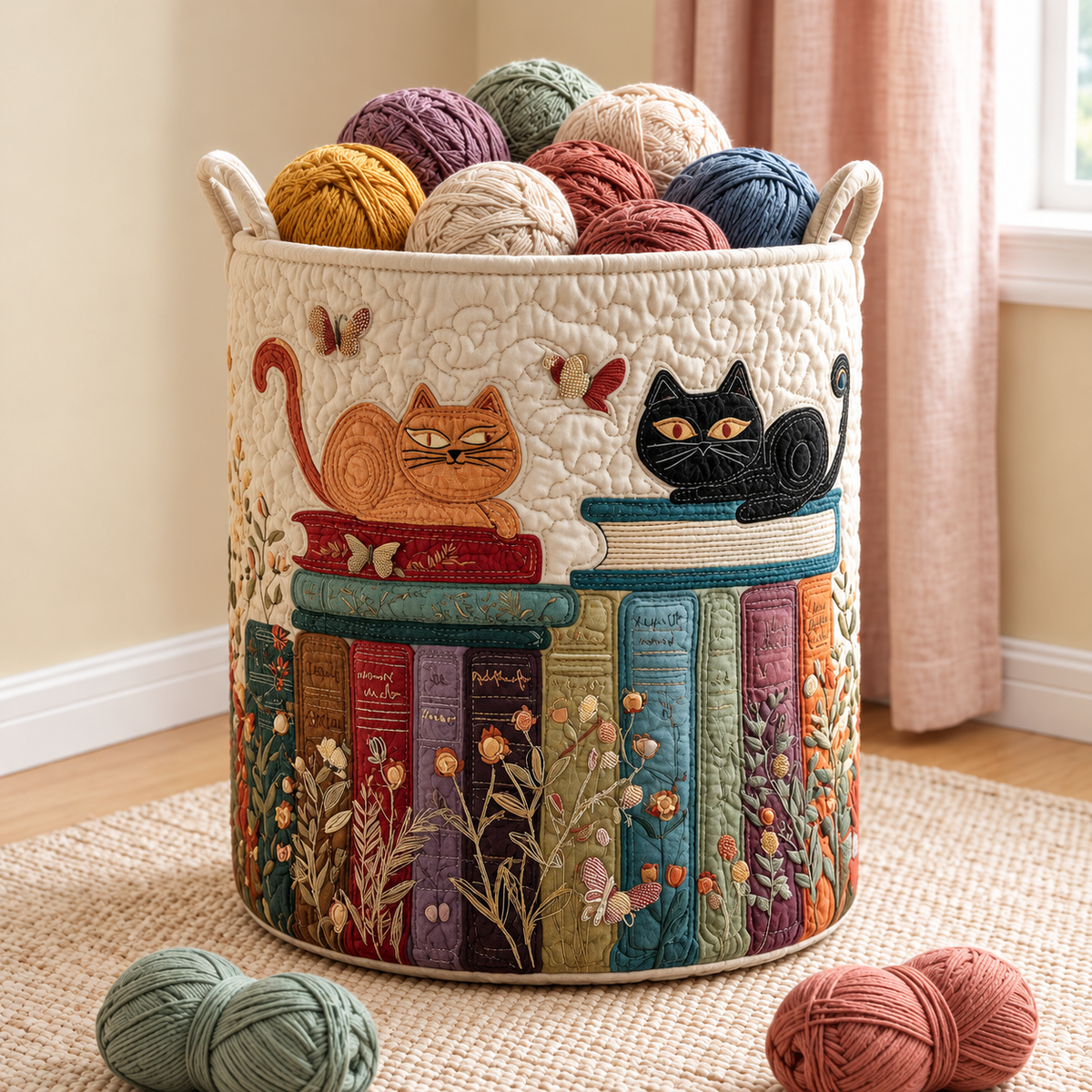 Cat Parade Yarn Basket – Quilted Knitting & Crochet Storage