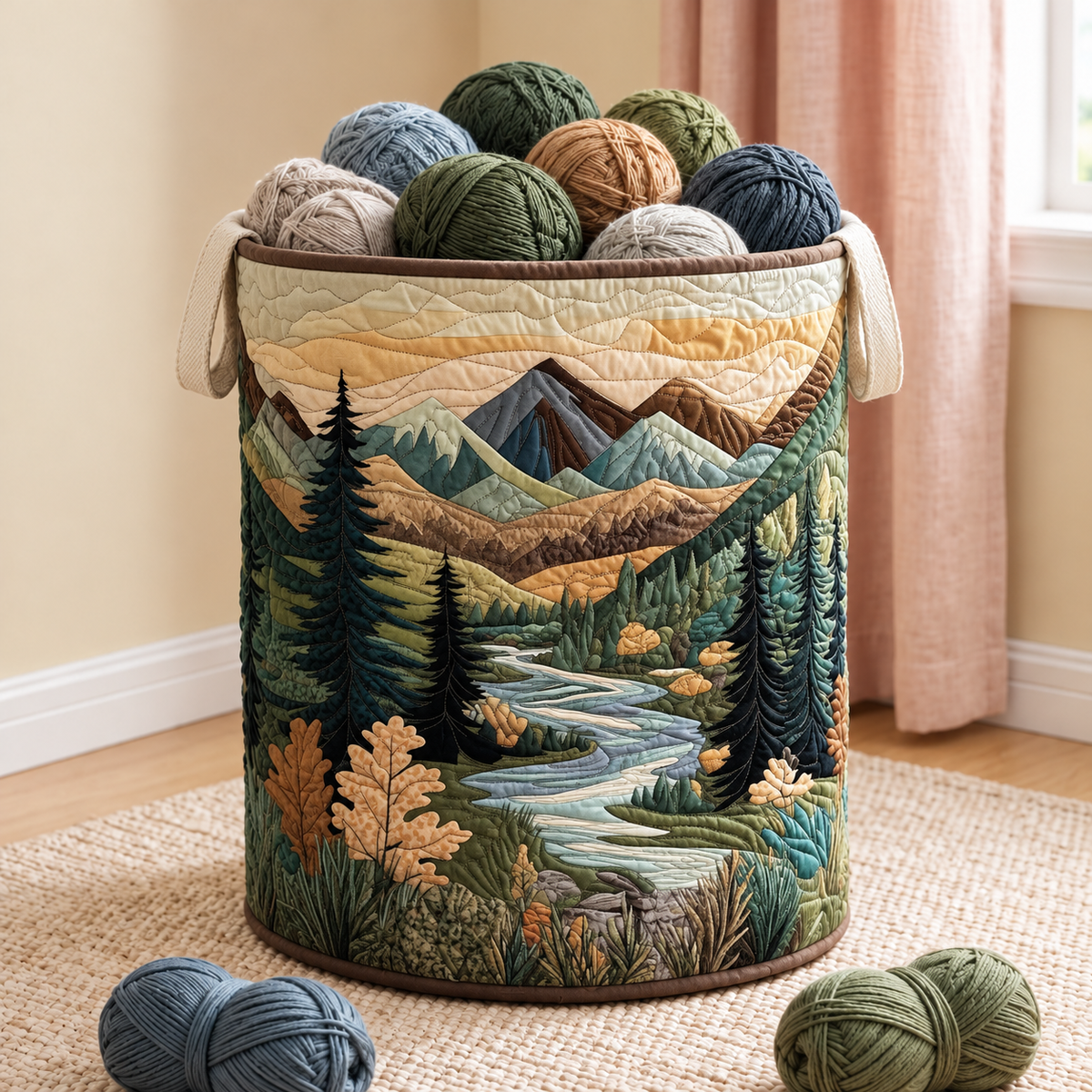 Forest Stream Yarn Basket – Quilted Knitting & Crochet Storage