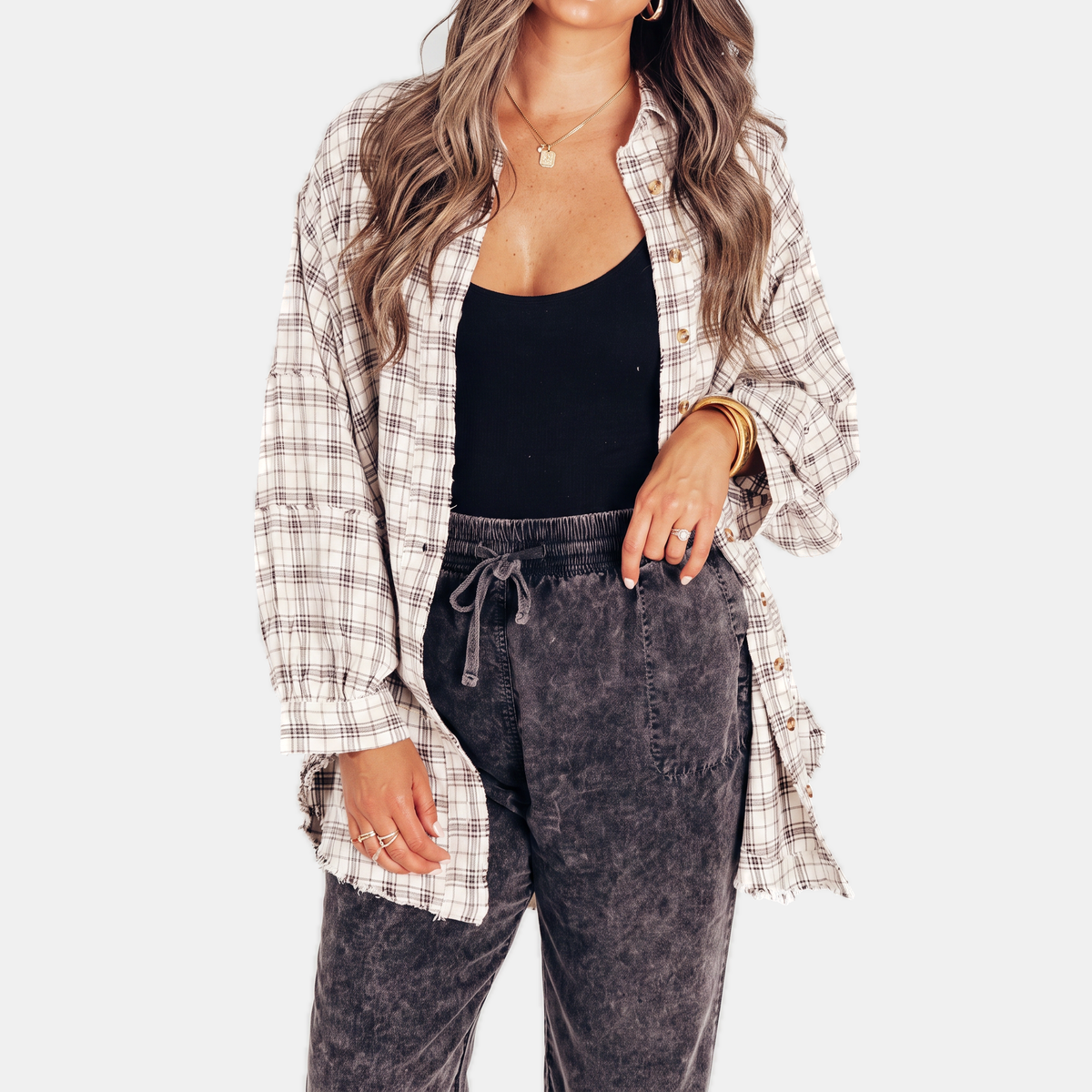 Jules | Women's Raw Hem Shirt Oversized Long Sleeve Blouse