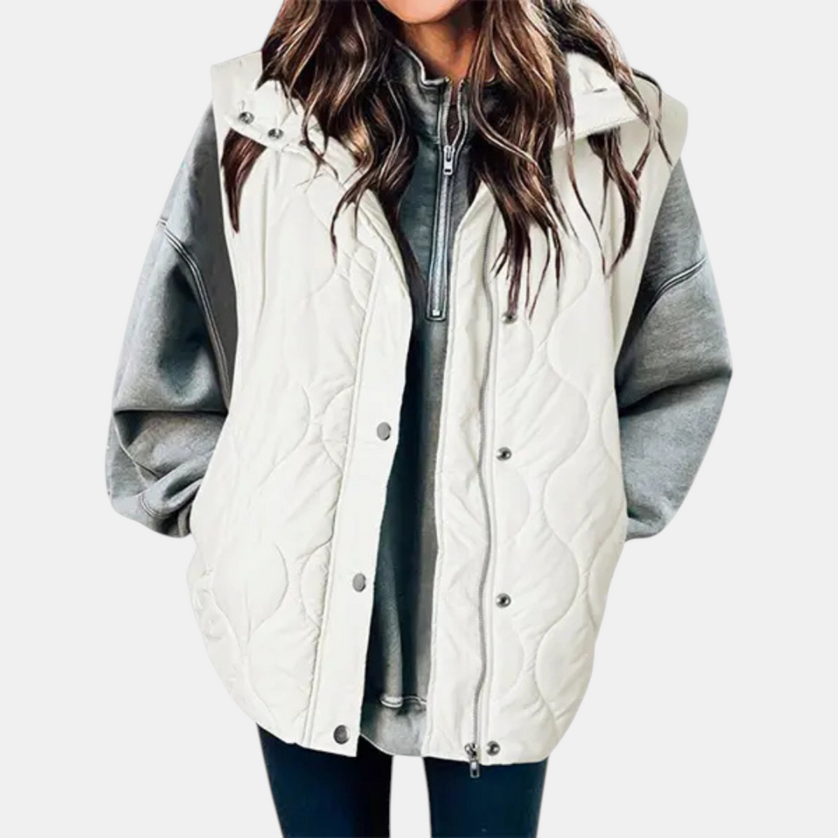 Margaret | Women's Puffer Vest Quilted Zip Up Snap Button Sleeveless Coat