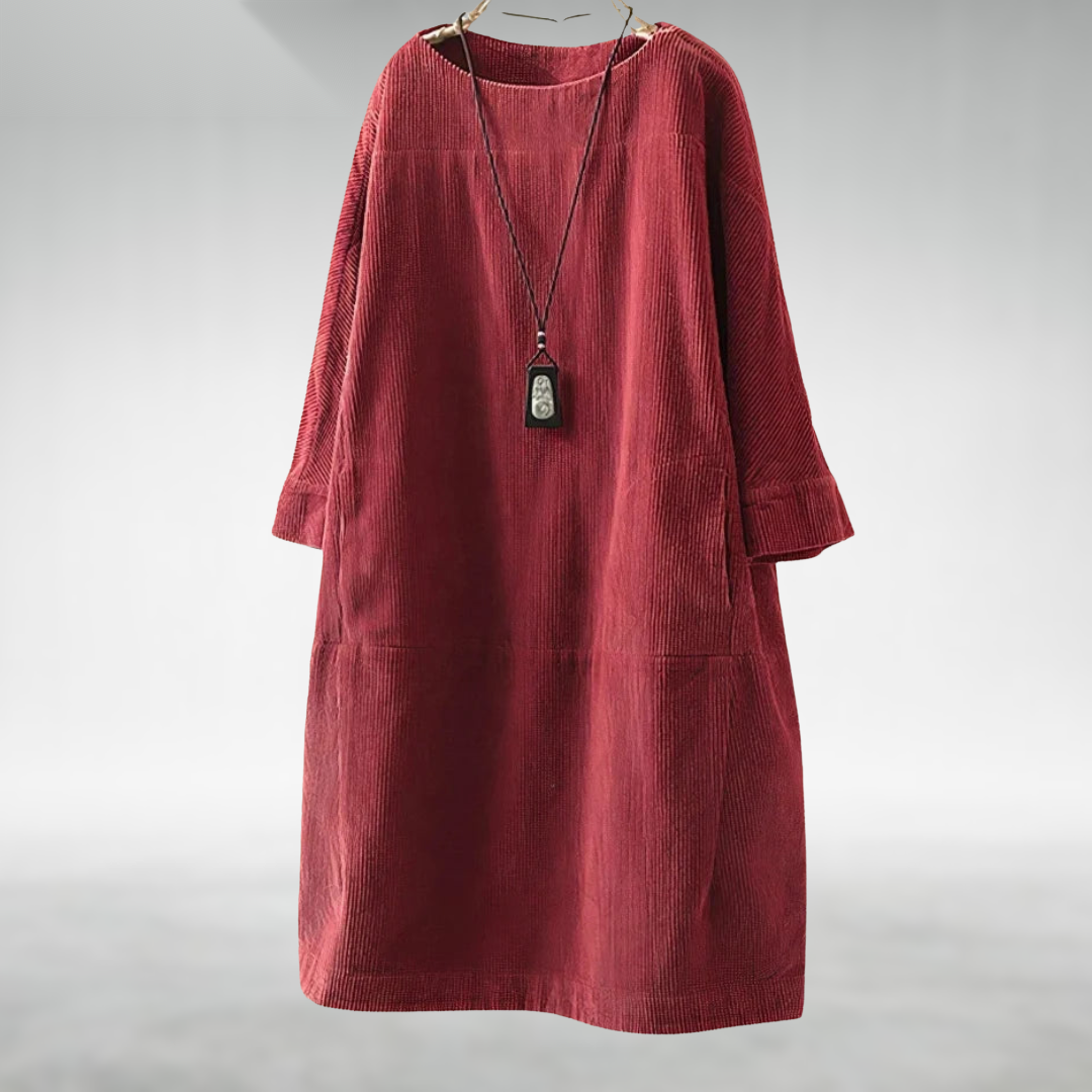 Amy Relaxed Corduroy Midi Dress - Red