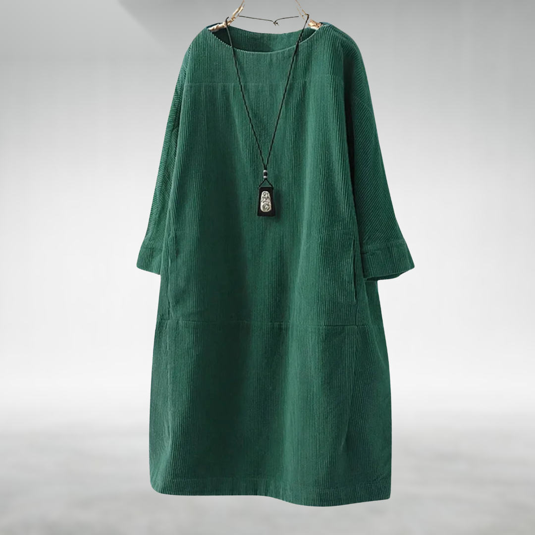 Amy Relaxed Corduroy Midi Dress - Green