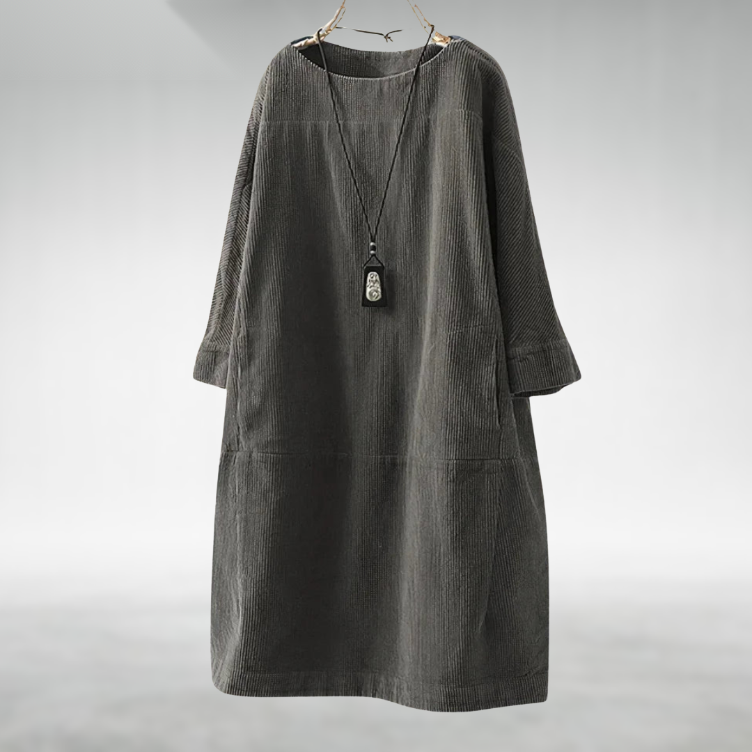 Amy Relaxed Corduroy Midi Dress - Gray